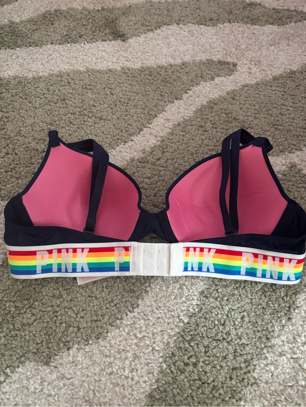 PINK Victoria's Secret Navy Blue Rainbow Wear Everywhere Lightly Lined Bra 36B - Picture 4 of 12